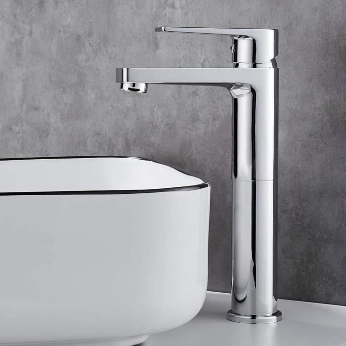Mitigeur Lavabo Salle Bain Noir Chromé - Robinet Mélangeur Cuivre Sans Plomb Avec Levier Unique