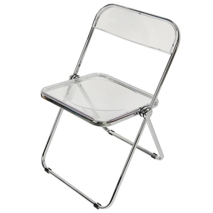Chaise pliante en acrylique à dossier transparent - YALURUI - Blanc - Pliable - Contemporain - Design