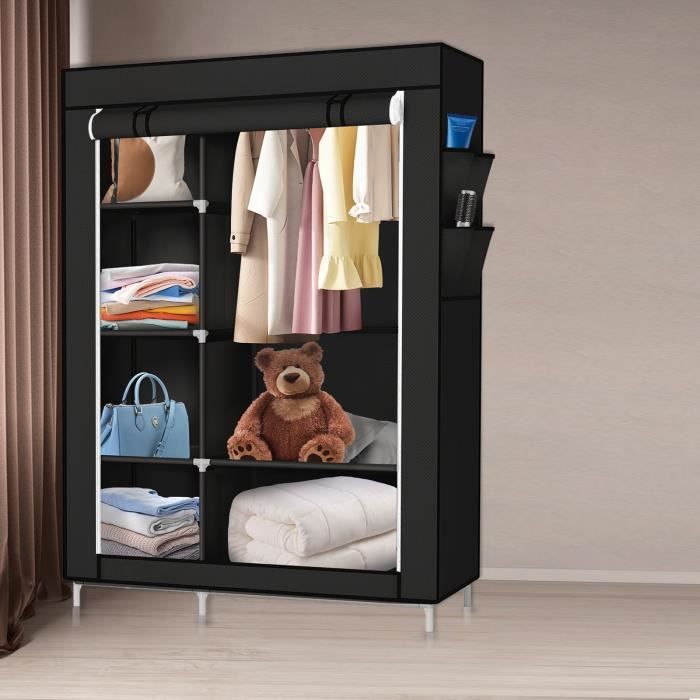 Armoire en tissu à 5 compartiments avec cadre métallique et cintres
