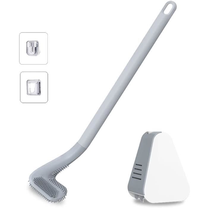 Brosse WC Silicone Noire Avec Support Magnétique – Brosse Toilettes Amovible Sol Ou Mural, Nettoyage 360° Sans Odeur