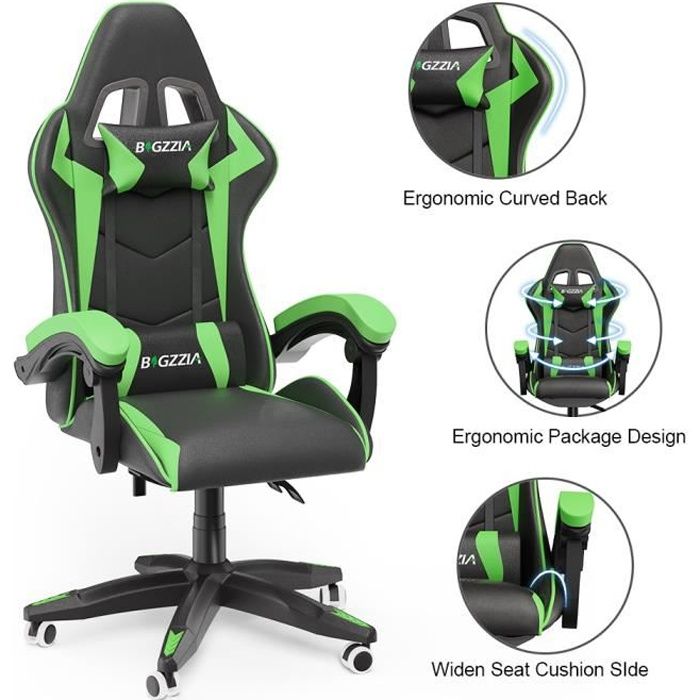 Puluomis Chaise Gamer Chaises de Bureau à haut Dossier avec Repose-pieds et  Support Lombaire Vert