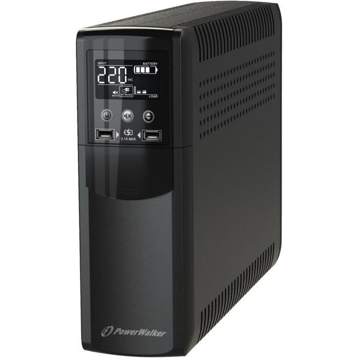 Onduleur PowerWalker VI 1200 LCD/IEC - 1200 VA / 600 W - 6 Prises - Protection Pour Ordinateur, Box Internet, Matériel De Bureau
