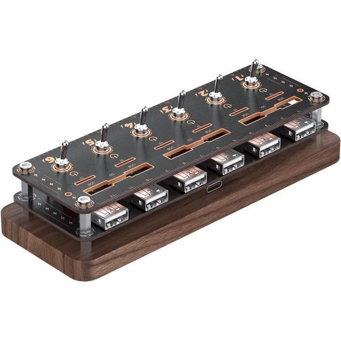 Hub USB 6 Ports Avec Interrupteurs Indépendants - Station D'accueil Pour Charge Et Transfert De Données - 4