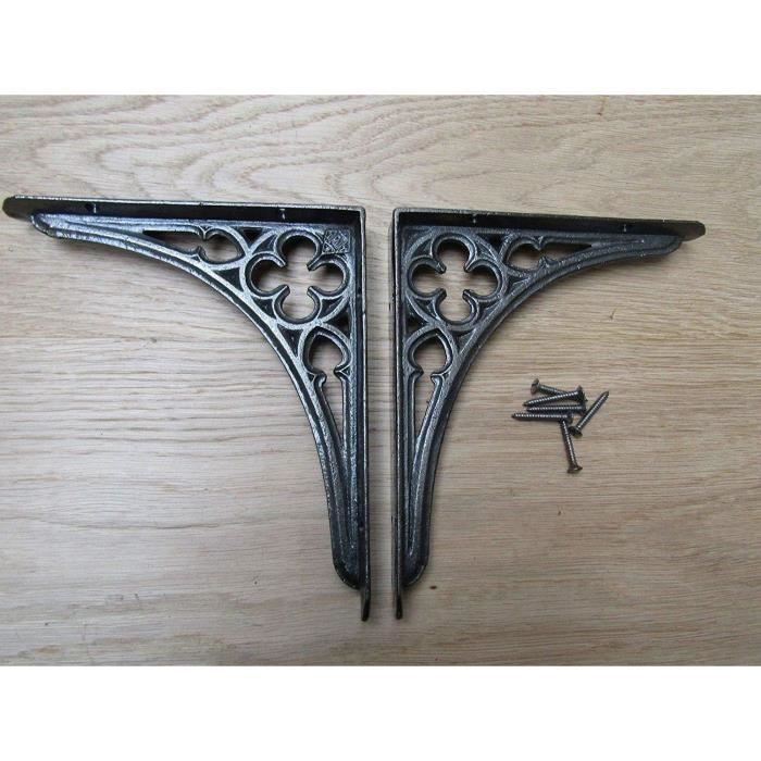 Support D'étagère En Fonte Style Vintage - Dimensions 185x175x40 Mm - Finition étain - Pour Décoration Rustique