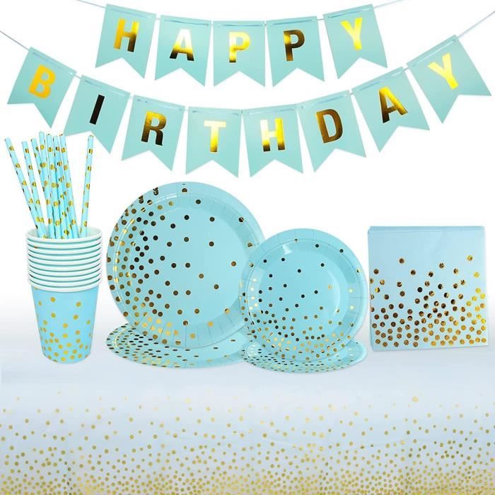 Set Vaisselle Anniversaire 20 Personnes - Assiettes, Serviettes, Nappe à Motif Festif