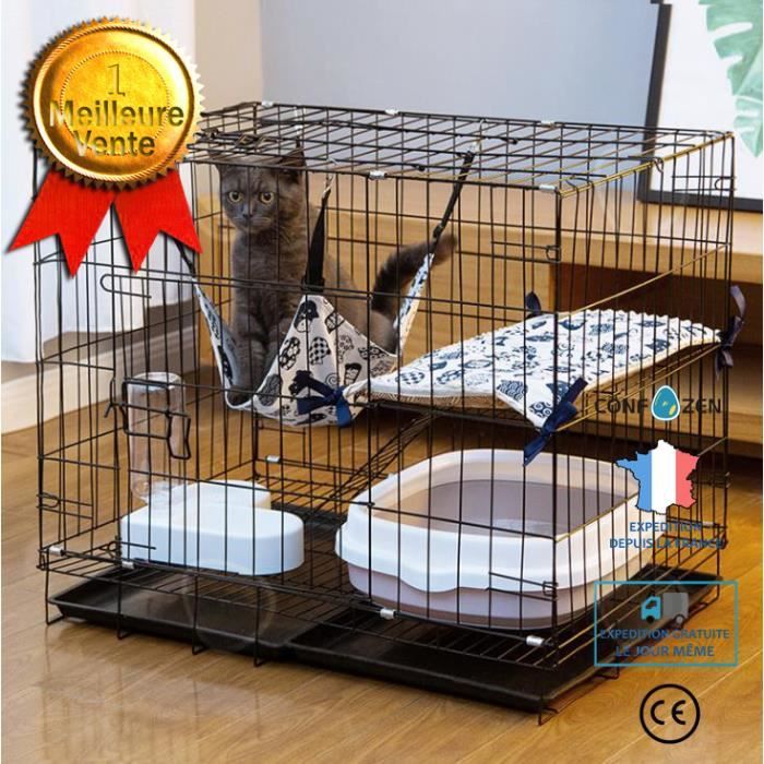 C® Cage à chat pliante à deux étages grand espace libre ménage cage à chat  intérieure chat villa litière pour chat cage à lapin noir - Cdiscount