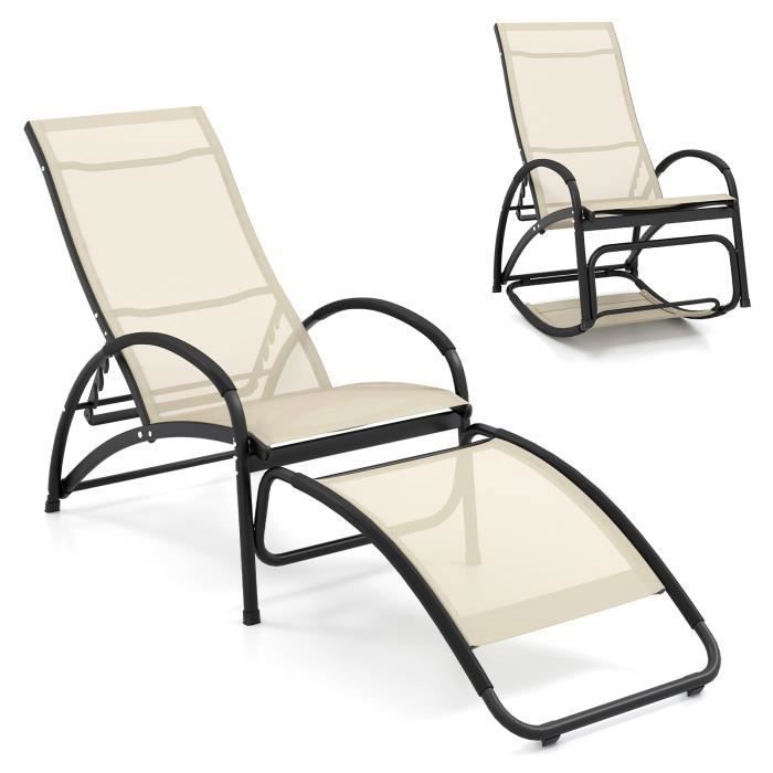 Chaise à Bascule De Jardin VidaXL - Résine Tressée Beige Avec Coussins, 110 Kg Max - 6