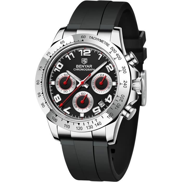 Montre Homme - Noir - Ultra-Mince - Acier Inoxydable - Étanchéité