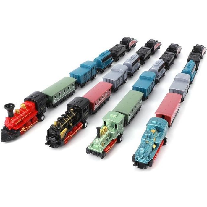 Lot De 4 Mini Trains à Vapeur Rétro – Sans Piles – Jouets à Tirer En ABS – Pour Garçons Et Filles Dès 3 Ans – Jouet Éducatif Et Déco Bureau – Livré Avec Emballage