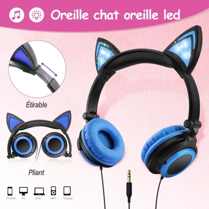 Casque Audio Casque Stereo Filaire Pliable Oreille De Chat Ecouteur Avec Micro Et Led Prix Pas Cher Cdiscount