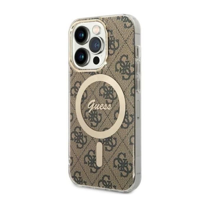 Guess 4G MagSafe - Coque pour iPhone 14 Pro (Marron) - 3666339126896