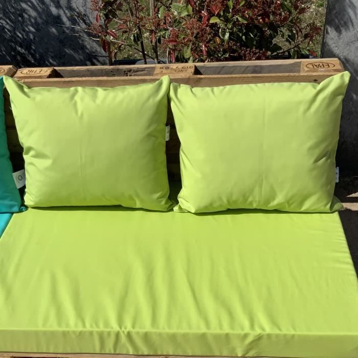 Ensemble de 2 coussins outdoor pour salon palette Anis 50 x 60 cm