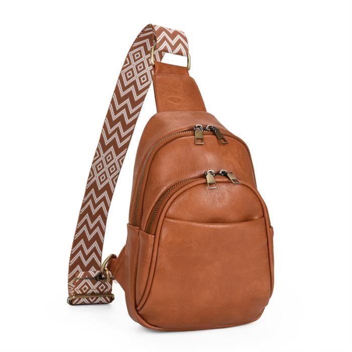 Sac de poitrine - INSFITY - Petit Sacoche à Large Bandoulière Réglable - Mode Vintage - Marron