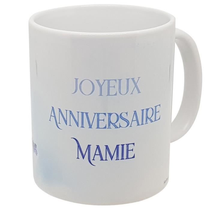Mug Joyeux Anniversaire Mamie Cadeau Fond Bleute Et Fleurs Impression Panoramique Cdiscount Maison