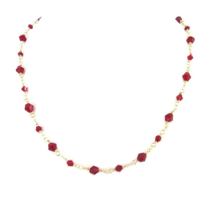Collier Plaqué Or Avec Pierres Rouges – Longueur 42 Cm, Occasion En Bon état
