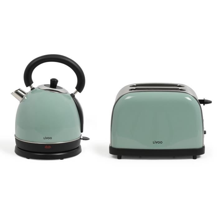 Set petit déjeuner vintage bouilloire verte 1800W + grille pain vert 900W