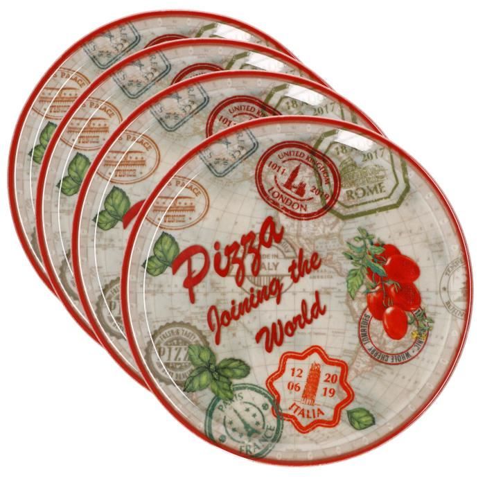 Lot de 4 assiettes à pizza Charme Red - Rome rouge - 31cm - Cdiscount ...