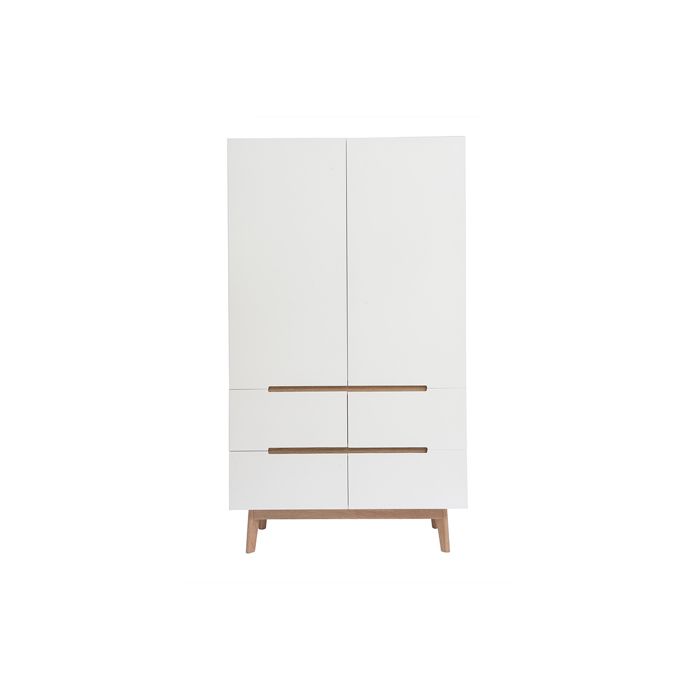 armoire penderie scandinave miliboo kelma - blanc et bois clair - 2 portes - 4 tiroirs