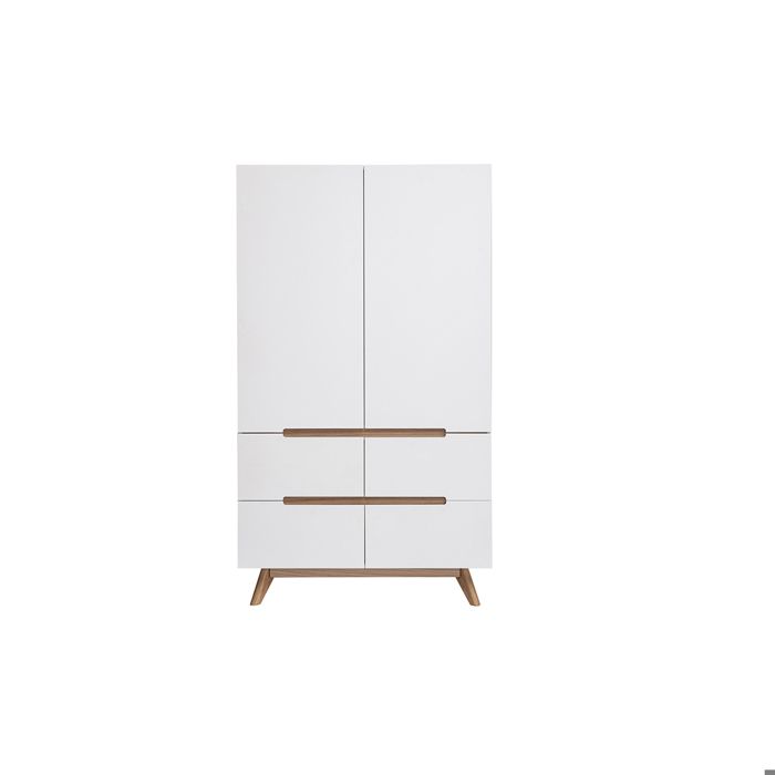 Miliboo - Armoire scandinave avec penderie et tiroirs finition blanc mat et bois chêne clair L100 cm KELMA
