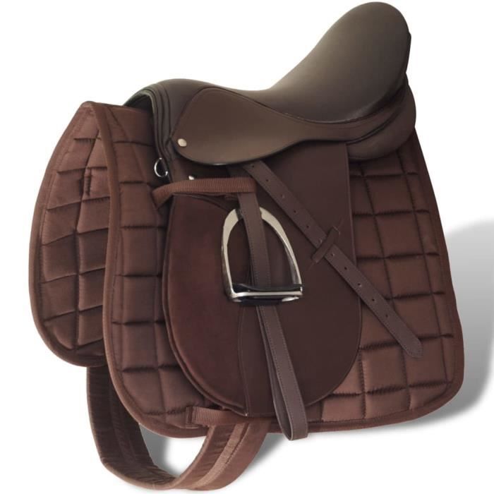 Comparer les prix de Set de selle équitation - MOTHINESSTO - 16" - Cuir véritable - 5 en 1 - Confortable et durable