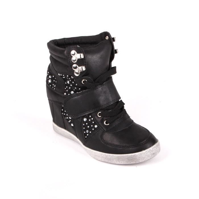 basket noir femme compensée