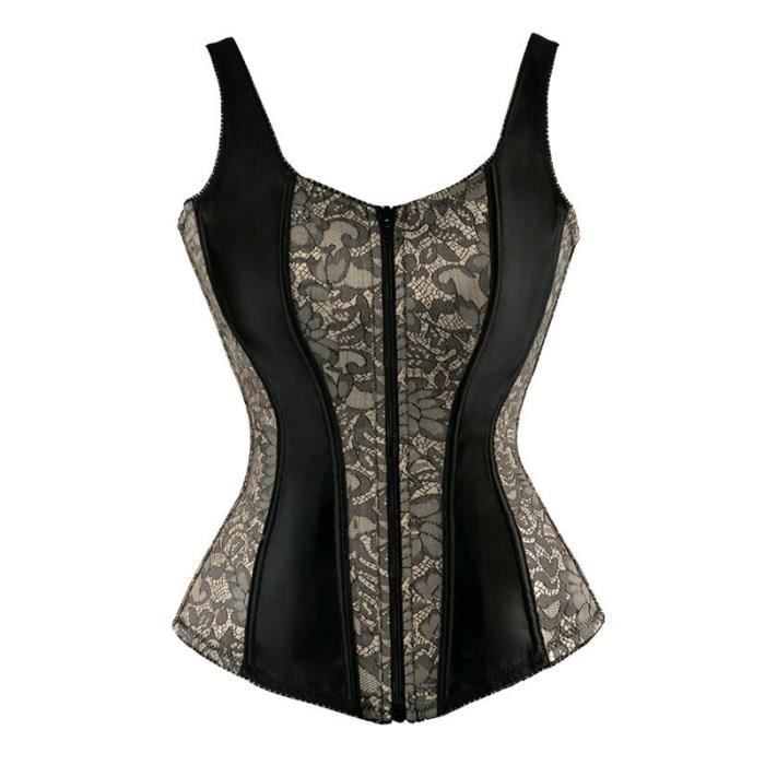 Bustier femme,Gilet hauts corset bustier guêpière rouge et noir avec