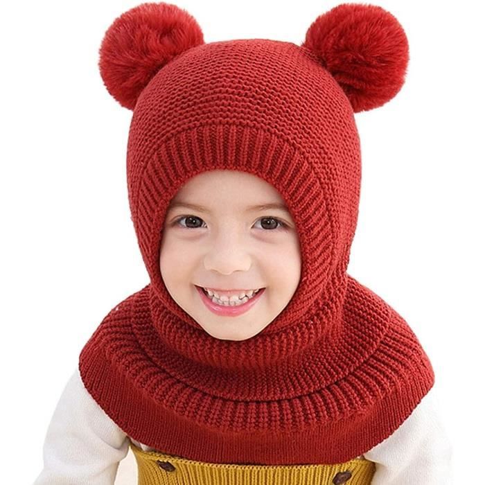 Bonnet bébé,Cagoule Bébé Fille Garçon Mignon Bonnet Echarpe Hiver Chaud  Cache Oreilles Chapeaux Tricoté Enfant Double Pompon,Noir - Cdiscount  Prêt-à-Porter