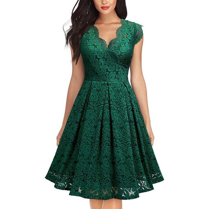 Femme Vintage Dentelle Floral Manches Longues Slim Fit Col V Sans