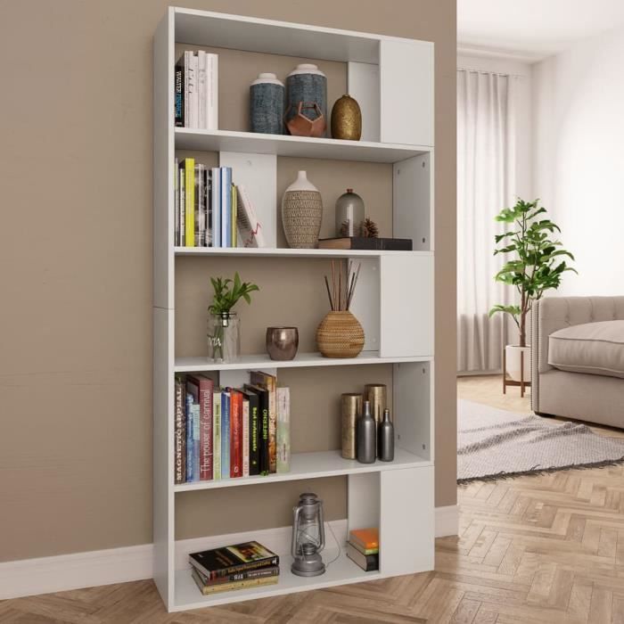 JILI® BON Bibliothèque Style MMP - Armoire à vitrine POUR SALON OU BUREAU-Séparateur de pièce Blanc 80x24x159 cm Aggloméré*543