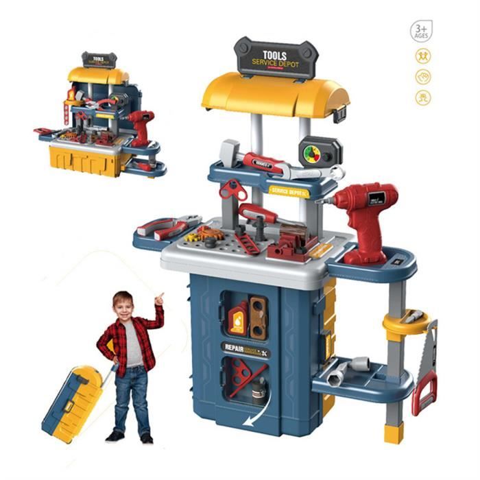 HOMCOM Camion Mécano 2 En 1 Jouet Bricolage Enfant - Établi Mécanicien Avec 61 Pièces, Effets Sonores Lumineux Rouge