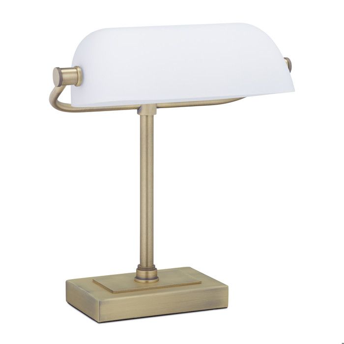 Relaxdays Lampe de banquier abat-jour verre inclinable pied en métal bureau E14 rétro bibliothèque blanc-laiton