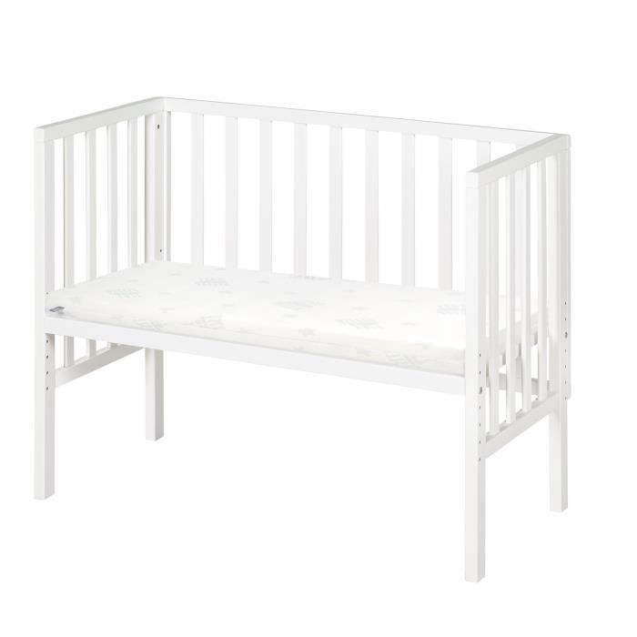ROBA Berceau Cododo 2en1 Réglable safe asleep® 90 x 45 cm + Matelas + Barrière en Maille - Bois Laqué Blanc