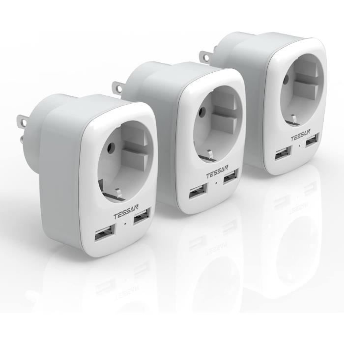 Adaptateur De Voyage VINTAR - Prise USA/Canada Vers Française - Blanc - Neuf
