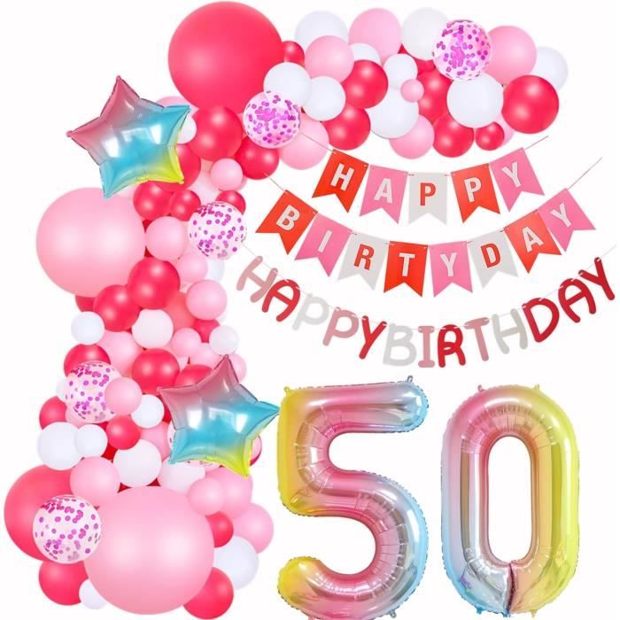 Kit Décoration 50 Ans Anniversaire Femme - Couronne Strass + écharpe Or Rose - Inclut Topper Gâteau, Bougie - 9
