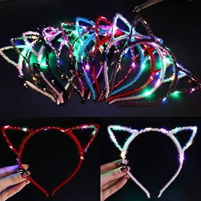 2pcs Serre Tete Lumineux Led Clignotant Oreilles De Chat Pour Decoration Fete Soiree Disco Party Couleur Aleat Cdiscount Au Quotidien