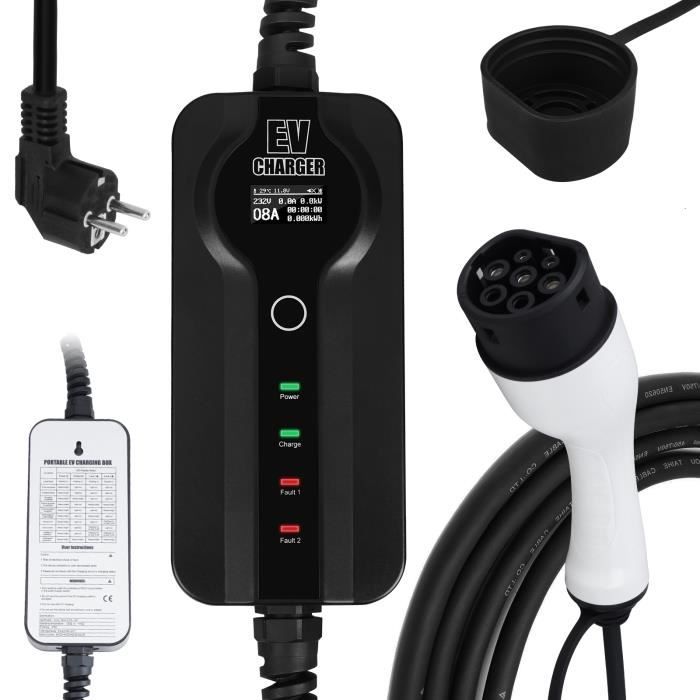 Sinbide Chargeur 3.6KW 8A/10A/13A/16A Type 2 Câble de Charge Voiture Electrique Portable Courant Commutable chargeur EV