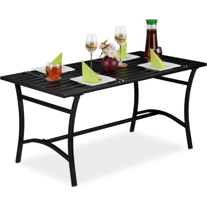 relaxdays Banc de Jardin avec Table Pliante, 3 Places, Solide, Jardin, métal, Balcon, HLP: 89 x 150 x 58,5 cm, Noir