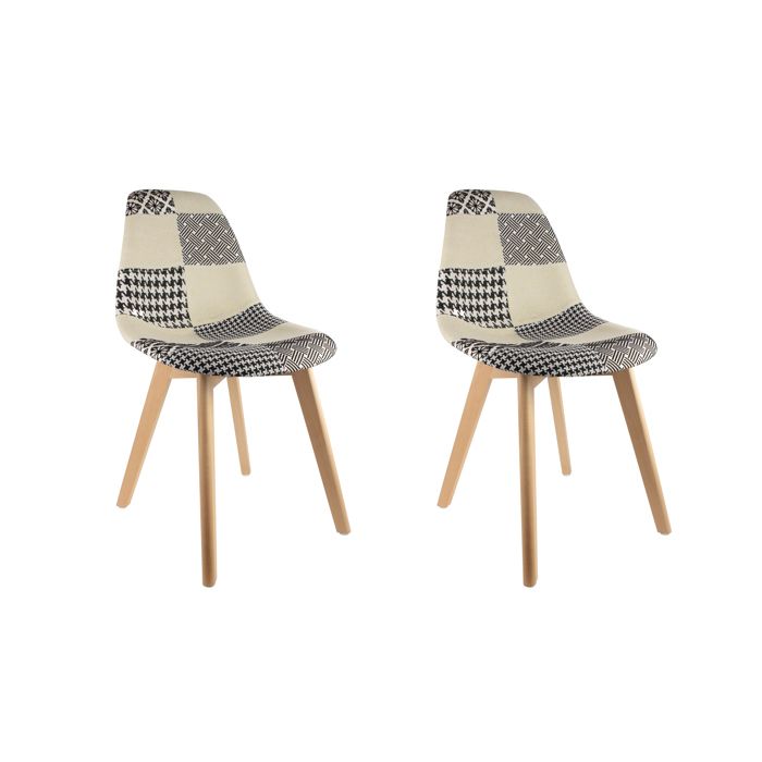 Lot de 2 Chaises - HOME DECO FACTORY - Scandinaves - Patchwork - Noir et Blanc