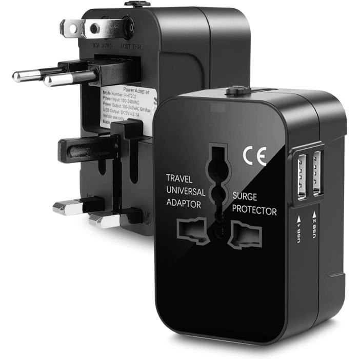 Adaptateur Prise Voyage Universel Decqle | 4 Broches Interchangeables | 2 USB-C + 1 USB-A | 224+ Pays