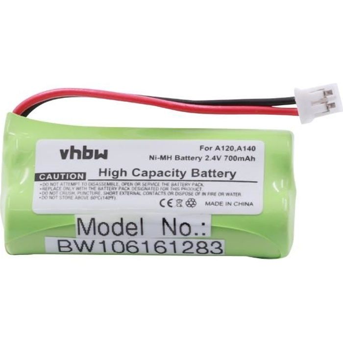 vhbw Batterie NI-MH 700mAh (2.4V) compatible pour Siemens Gigaset A120, A140, A145, A160, A165, A240, A245, A260, A265.