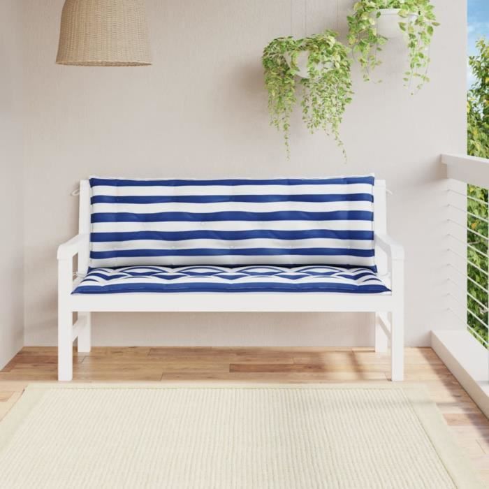 vidaXL Coussins de banc Rayures bleues et blanches