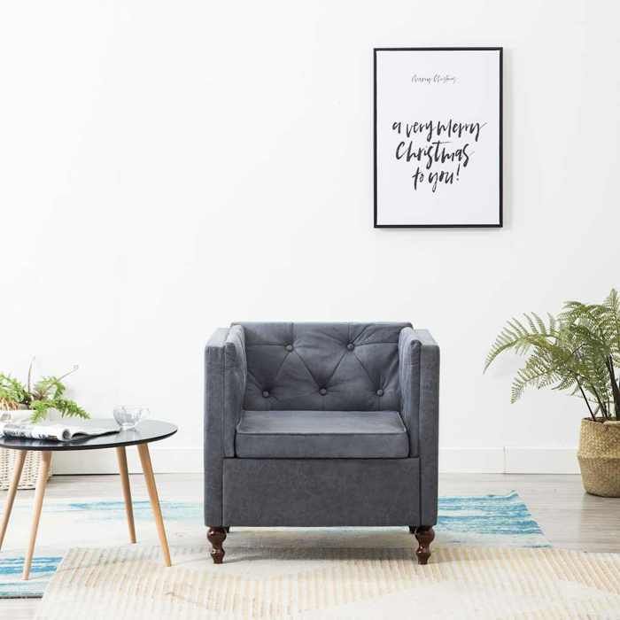 vidaXL Fauteuil Tapisserie en Tissu Gris Chaise Meuble Salon Bureau Maison 247158