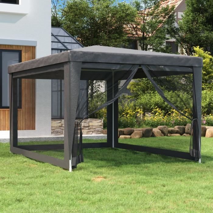 319234 vidaXL Tente de fête avec 4 parois latérales en maille Anthracite 3x4m