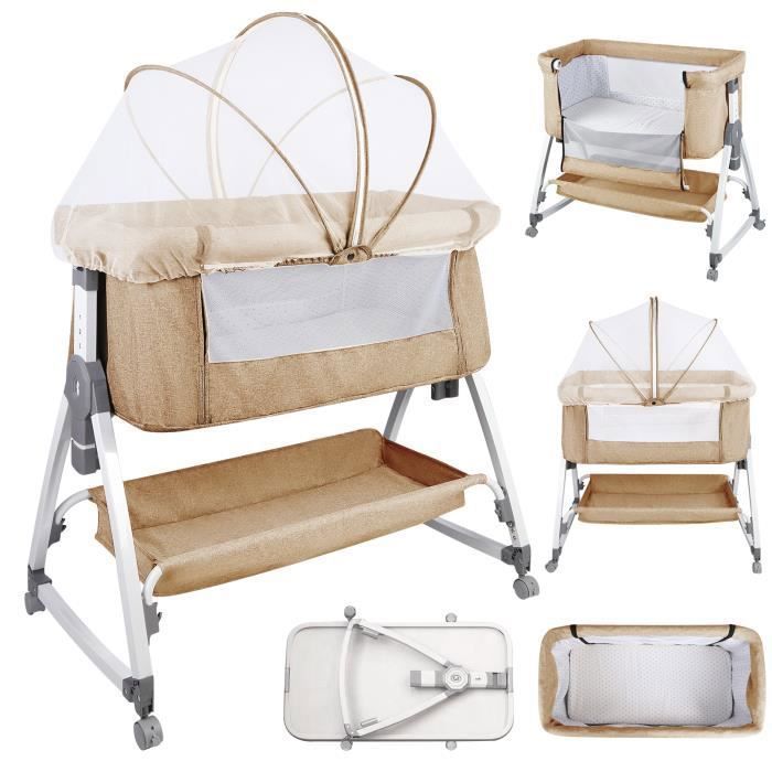 Berceau Bébé 4 En 1 Convertible - Avec Mélodies, Vibrations, Veilleuse - Rose - Facile à Monter