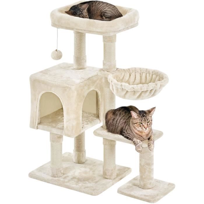 Comparer les prix de Yaheetech Arbre à Chat Multiniveau 2 Bases Arbre à Chat en Bois Cachette Panier Niche Boule 80 cm × 39,5 cm × 96 cm Beige