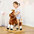 Cheval à bascule HOMCOM - Cheval de Cowboy avec effet sonore, selle et rênes - Marron et blanc-1