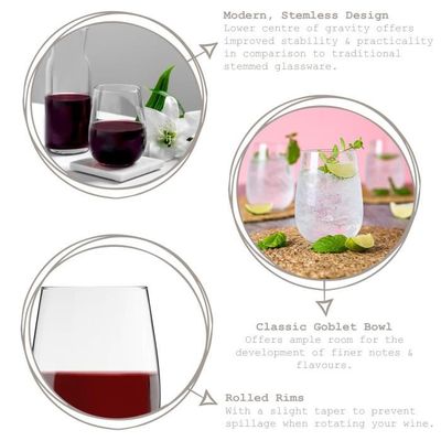 12 Verres à Vin Sans Pied Gaia 360ml - Bordeaux, Design Moderne, Pour Extérieur