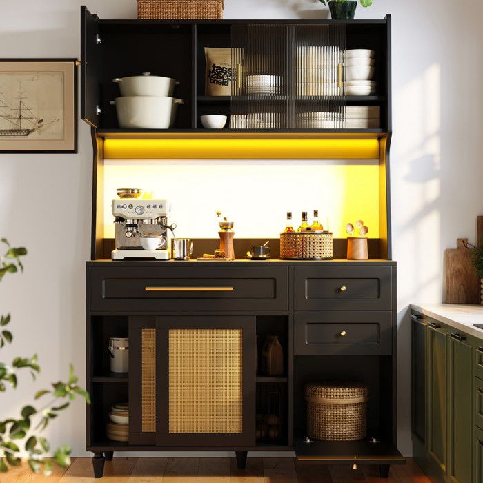 Meuble de cuisine, meuble haut, vitrine, buffet avec étagères réglables, meuble de salle à manger avec 3 tiroirs, buffet avec éclairage LED | Leroy Merlin
