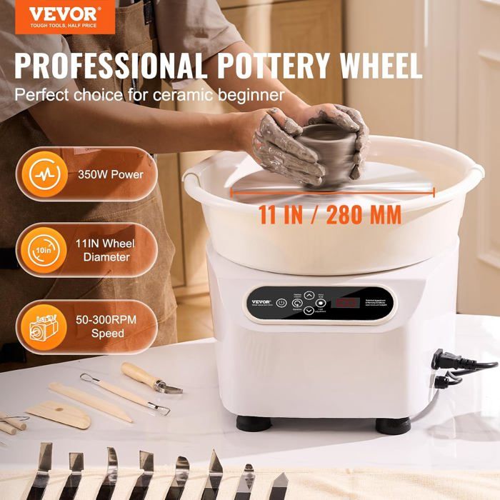 VEVOR Roue de Poterie Tour de Potier 280 mm 350 W avec Pédale et