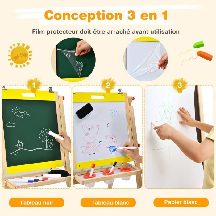Chevalet 3 En 1 Papier Rouleau Chevalet Peinture Enfant,3 En 1 Tableau De Dessin Double Faces En